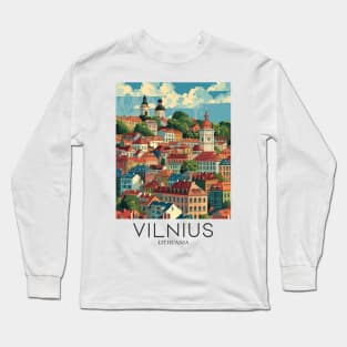 A Pop Art Travel Print of Vilnius - Lithuania Long Sleeve T-Shirt